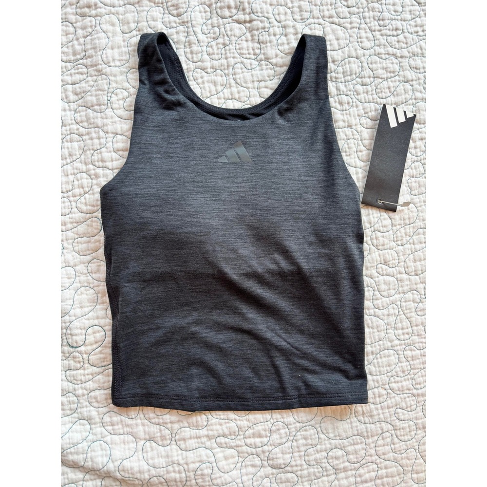 Adidas Girls Training Tank Top with Shelf Bra Grey Black Size XS (6/6X)‎